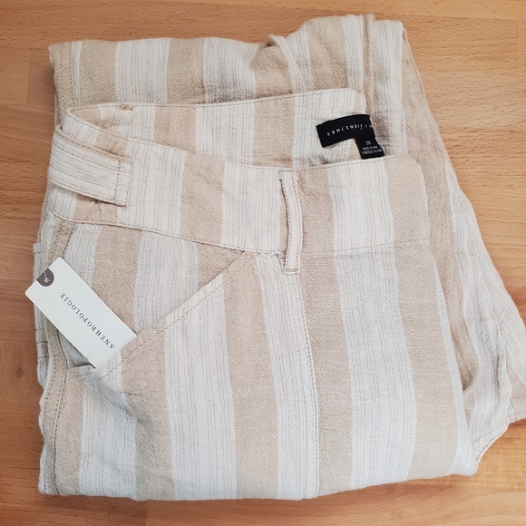 NWT Anthropologie x Sanctuary Striped Linen Terrain Cropped Utility Pants, Sz 28 - Picture 4 of 9